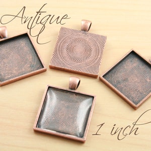 20 Blank ANTIQUE 1 inch SQUARE Pendant Trays  - 25 mm Photos Charms - Works great with Square Glass Tiles