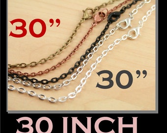 50 - 30 inch Classic Chains with lobster clasps - Oval Links. Silver, Antique Silver, No Tarnish Black Antique Copper, Bronze, - 50 Necklace