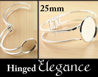 10 HINGED Silver 25mm BRACELET Bezel Bangle Blanks - Optional GLASS (10) and Photo Seals(10 or 20) Round Settings. Read Shopkeepers comments