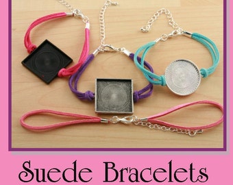 Special Price - 25 FAUX SUEDE BRACELET Cord  - Lobster Clasp and Extender Chain Creates Interchangeable Bezel Tray Jewelry