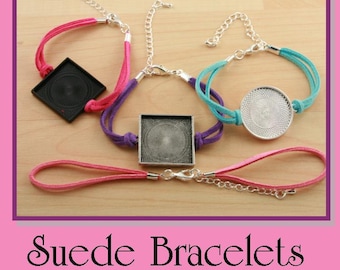 Special Price - 25 FAUX SUEDE BRACELET Cord  - Lobster Clasp and Extender Chain Creates Interchangeable Bezel Tray Jewelry