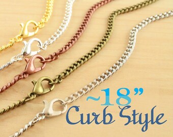 New -10 DENSE-CURB Chains with lobster clasps - Box Style Links. Gold, Silver, Antique Copper, Bronze, Platinum tone -18 inch Necklace. 3mm