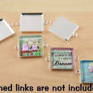 Bulk 100 Square Bracelet Link Bezel Blanks in Shiny Silver - Light Weight Silver Plated Brass. Perfect for Glass or Jewelers Resin.