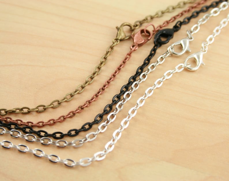 10 Chains 30 inch Classic Style w lobster clasps Oval Links. Silver, Antique Silver, No Tarnish Black, Antique Copper, Bronze, 10 Chains image 3