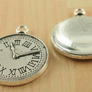 10 -25mm "Clock" back  Antique Silver Alloy Pendant Charm Trays, Optional Glass Domes (10),  Sticky Adhesive Seals (10 or 20).