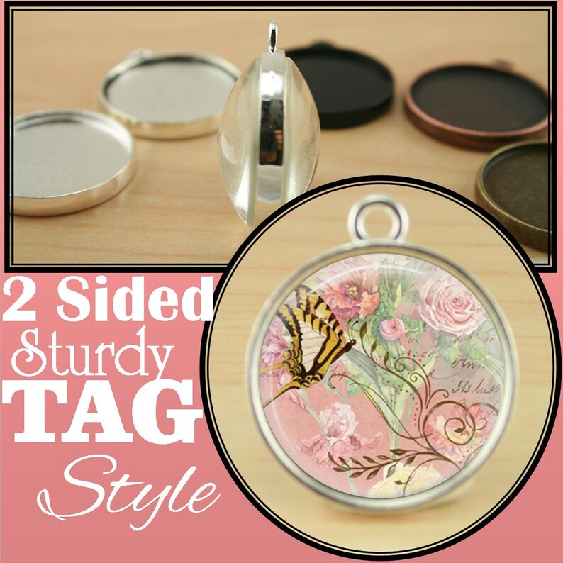 10 STURDY TAG Style 25mm Pendant, Two Sided, Double Sided, Round Alloy. Optional Glass 20, Seals 20 or 40 Offered. Black is available image 4