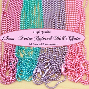 100 Lavender Only - Highest Quality Ball Chain - DAINTY, PETITE 1.5 mm Chain with Connectors, 24 inch length