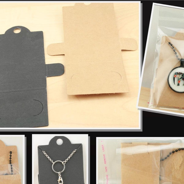 Blank Natural or Black Display Cards for Necklaces, Foldable Hang Card. Peggable. Packaging. Displaying. Approx 2" x 3". Empty Cards only.