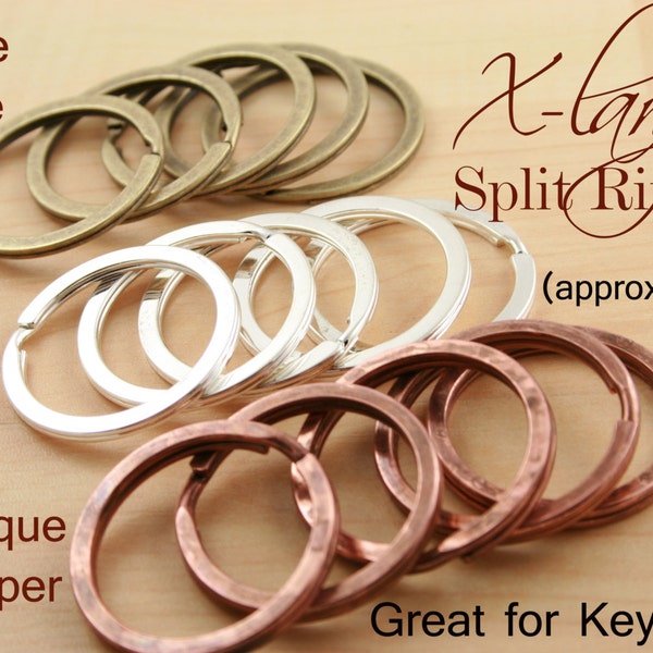 20 - Extra Large Split Rings for Key Ring and Key Chains - Round, Heavy Duty, 28-30mm, silver , bronze, dark antique copper, and gun metal