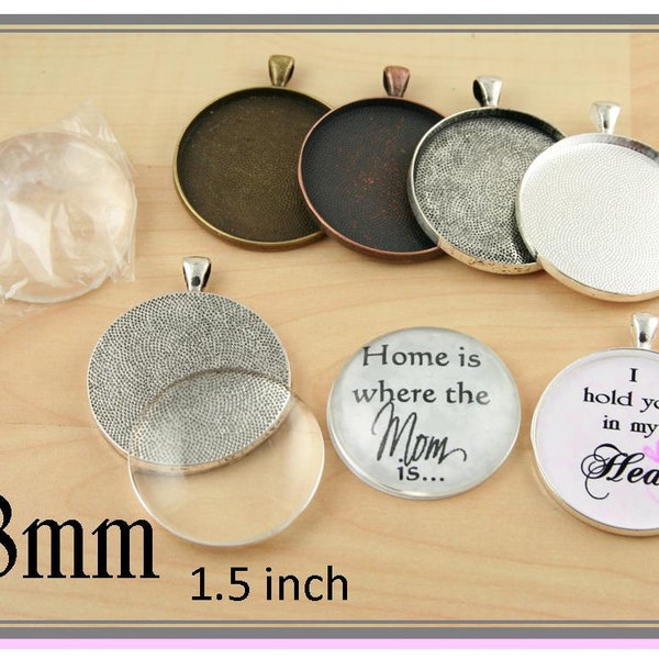 SALE 10 Blank 38mm Pendant Trays - JUMBO ROUND. Silver, Bronze, Antique Silver, Black and Antique Copper Bezels. Glass is sold separately.