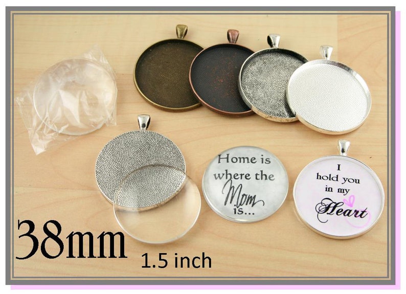 SALE 10 Blank 38mm Pendant Trays JUMBO ROUND. Silver, Bronze, Antique Silver, Black and Antique Copper Bezels. Glass is sold separately. image 1