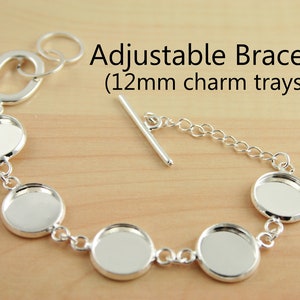 5 Bezel Link Photo Charm Bracelet Kits -Bracelet Chain with attached Charm Tray Links. Optional Glass and Adhesive Seals. 5 DIY Bracelets.