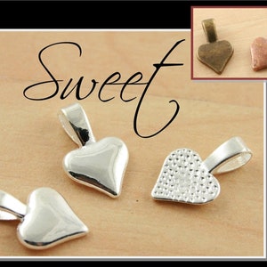 25 Heart Shaped Glue on Bails - Silver Plated  -  for Pendant Making