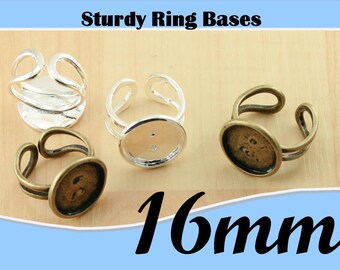 100 - 16mm ROUND Alloy Ring BezelTray and Optional 16mm Glass Domes (100) and Adhesive Craft Seals (100 or 200) Large Ring Base. Craft Kit