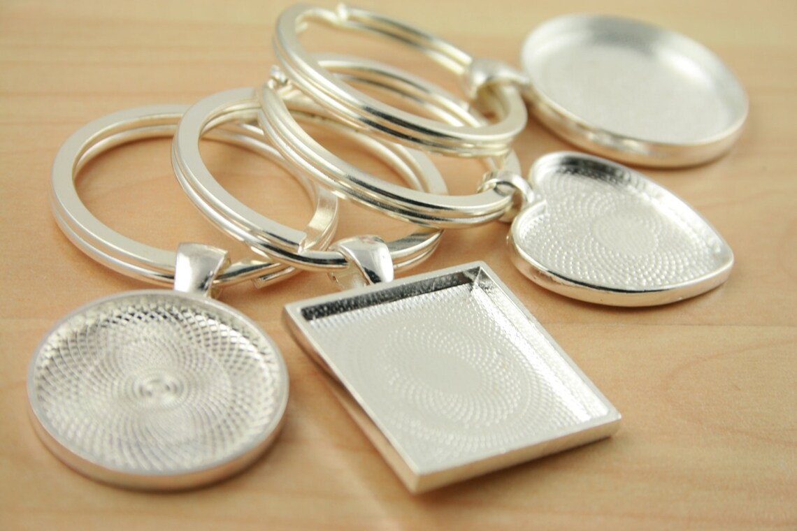30 KEY Ring Making SETS Blank 30mm ROUND Pendant Trays Domes Etsy