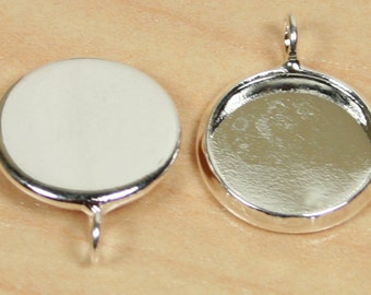 50 ct Silver Plated over Brass or Antique Tones 12mm Earring Recessed Pendants/Charm Drops -DIY - Charms - Optional Glass and Seals.