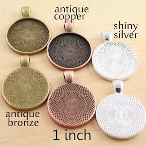 30 1 inch Pendant Trays  -  Round Settings 25 mm Photos Charms, 6 Color Options. Silver , Antique Pendant Tray, Black Pendant Tray