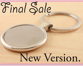 12 SETS  Blank 30mm Key Ring Blanks with Glass Domes  -  Round  Shiny Silver Plated Bezels Settings 30 mm Photo Charms Final Sales