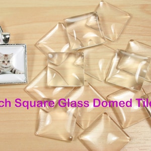 Square 1 inch Glass - 1 Inch Square Craft Glass Tiles - Square Glass for DIY Pendant and Crafts - 50 Square Glass Domes