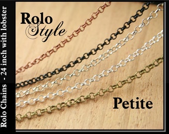 New. 10 Necklaces - PETITE Rolo Style - Antique Brass/Bronze Chain, Black, Antique Copper Chain, Silver Chain, Antique Silver Chain