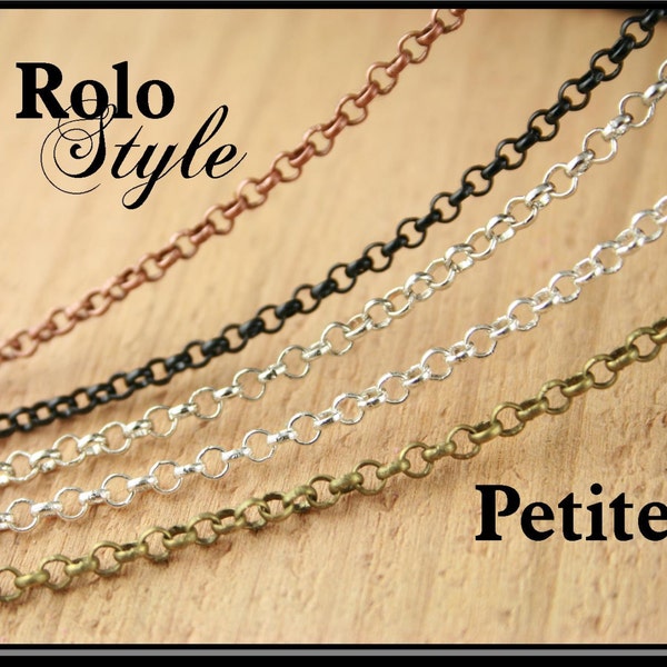 New. 10 Necklaces - PETITE Rolo Style - Antique Brass/Bronze Chain, Black, Antique Copper Chain, Silver Chain, Antique Silver Chain