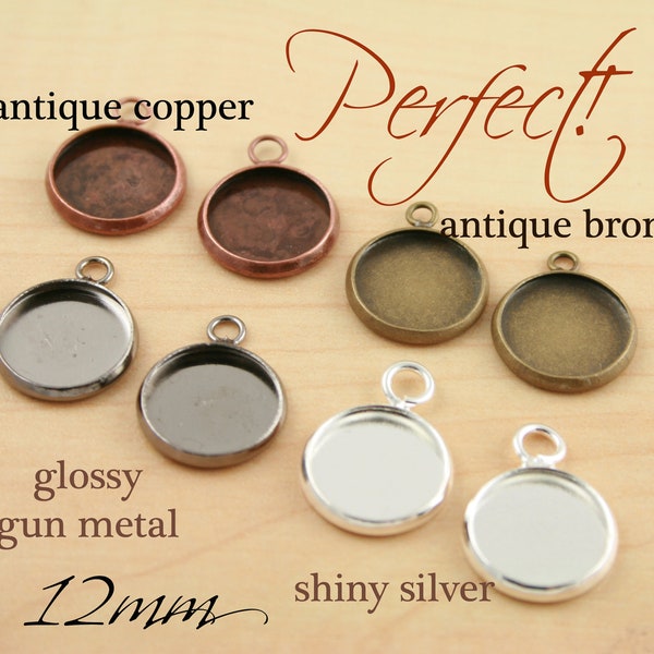 24 Recessed 12mm Earrings  - Bezel 12mm - Makes 12 pair - Blank charms, pendants - Ships from USA Glass and Adhesive Seals are optional.