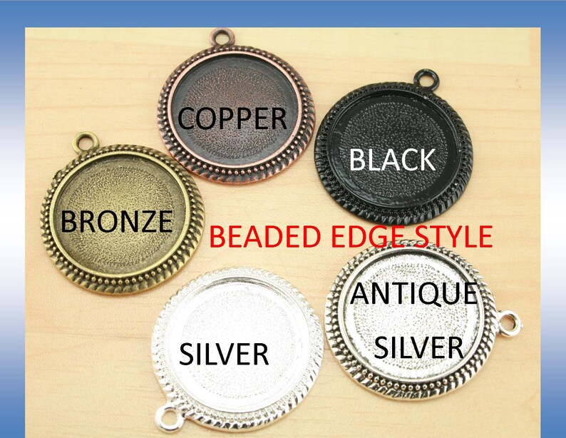 10 25mm Bottle Cap Style or Beaded Edge Black, Silver, Bronze, Copper Alloy Bezel Charm Tray, Optional Glass 10, Seals 10 or 20. image 7