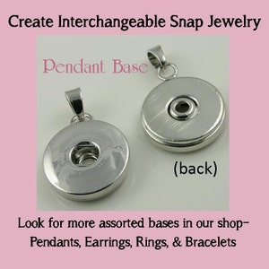 2 Pendant Bases for use with DIY SNAP Bezel Tops. Works with Snap Jewelry Optional Silver 2.4mm Ball Chain or Classic Chain image 1