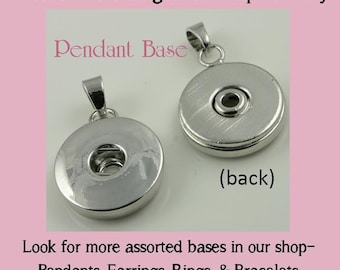 2  Pendant Bases for use with DIY SNAP Bezel Tops. Works with Snap Jewelry - Optional Silver 2.4mm Ball Chain or Vintage Chain