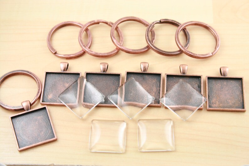 5 KEY Ring Making SETS Blank 1 Inch Square Pendant Trays, Glass Tiles ...