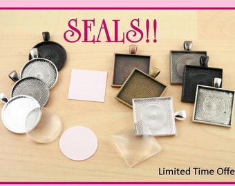 4 KITS-Includes (8) 1 inch Seals, 1 inch  Pendant Trays(4), Glass(4), Classic Chains(4) - Read listing for details. Limit 1. Receive 8 Seals