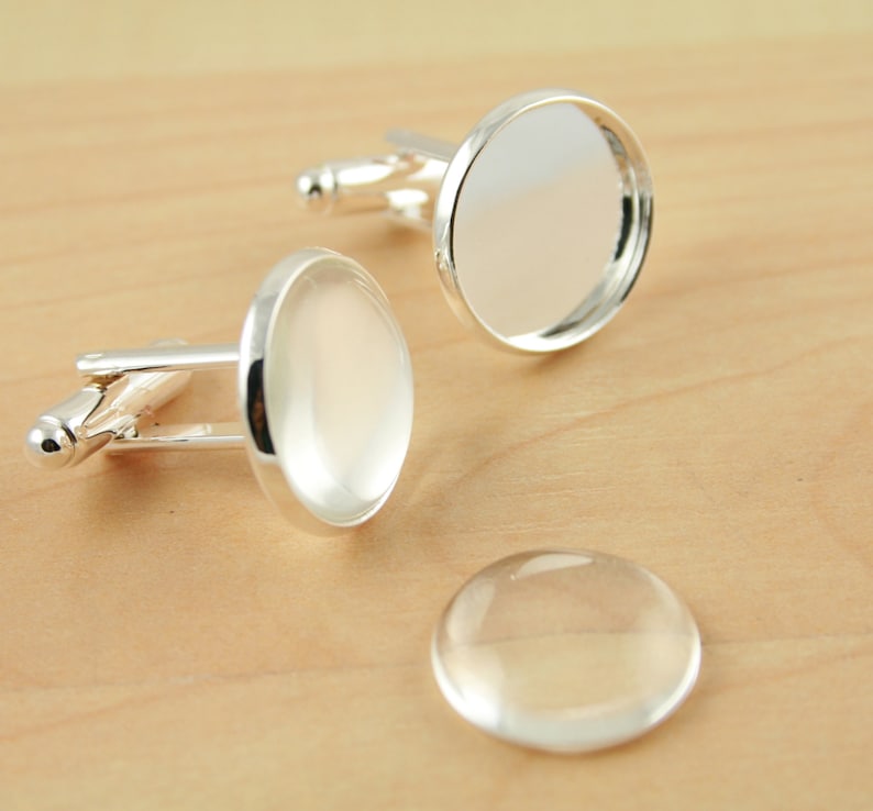 6 Colors Optional 50 GLASS and 50 or 100 Seal Stickers Makes 25 Pair of Cufflink-Blanks 50 Cuff Links RECESSED Style 16mm Craft Kit