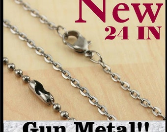 24 inch GUN METAL - Vintage Chain Necklaces - Oval Links. Or Choose 2.4mm Ball Chain. 10 Chains