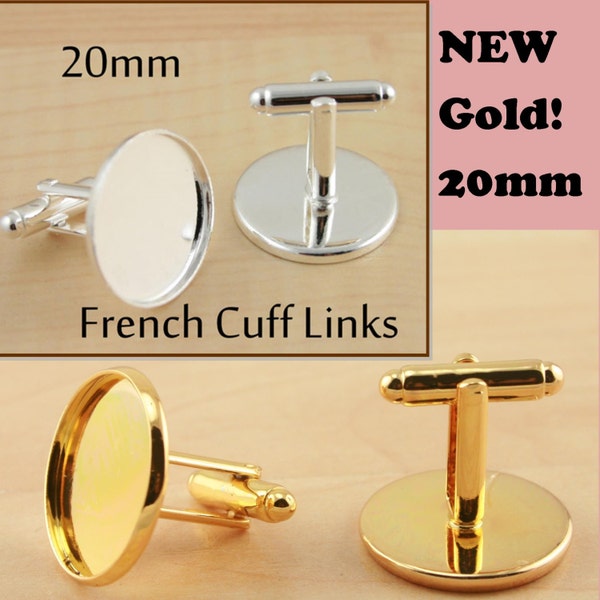 40 ct. 20mm CUFF LiNK- Shiny Silver or Gold, Makes 20 Pair, Blank Cuff Links, Cufflink Craft Kit, Wedding Cuff Links DIY Kit, Groomsmen