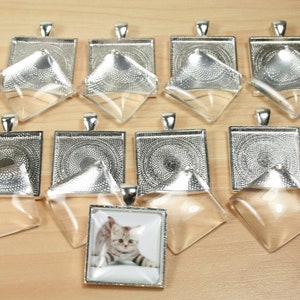 30 Blank 1 inch SQUARE Pendant Trays Optional Glass Tiles (30), Seals (30 or 60) Settings 25 mm Photos Charms - Choose Color