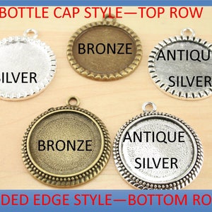 10 25mm Bottle Cap Style or Beaded Edge Black, Silver, Bronze, Copper Alloy Bezel Charm Tray, Optional Glass 10, Seals 10 or 20. image 8