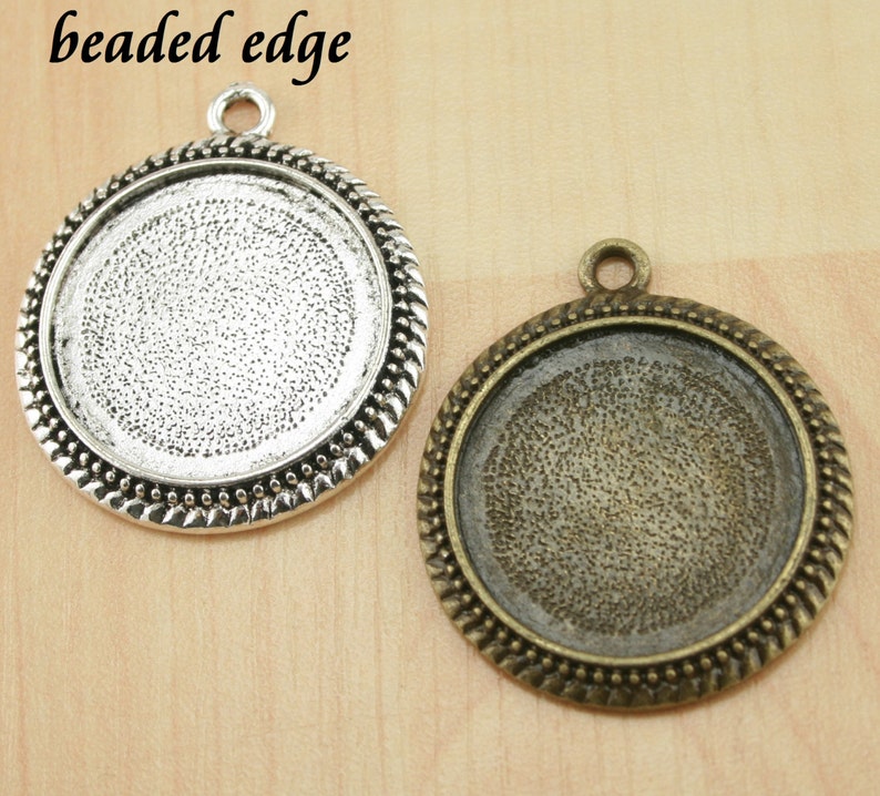 10 25mm Bottle Cap Style or Beaded Edge Black, Silver, Bronze, Copper Alloy Bezel Charm Tray, Optional Glass 10, Seals 10 or 20. image 4