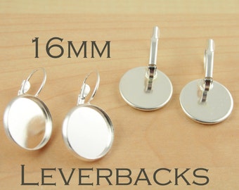 100 ct. 16mm Bezel Lever Back Earring Wires - Shiny Silver Earring Dangles- Glass and Seals are optional. (Makes 50 Pair)