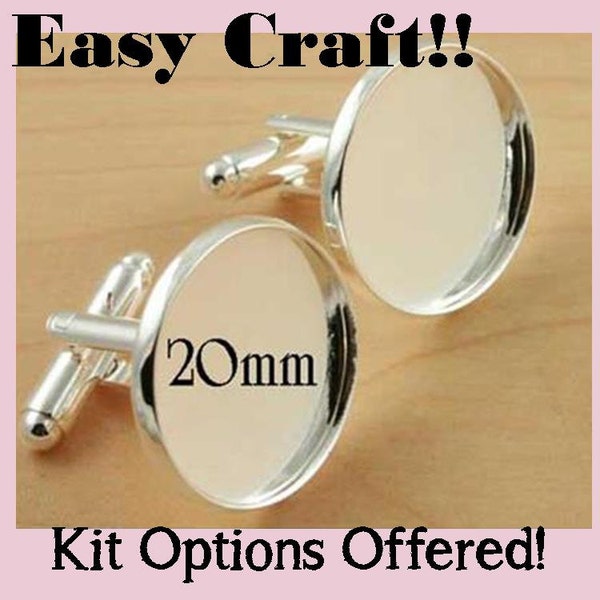 24-20mm Cuff Link Making Craft Kit - Gold or Silver, Makes 12 Pair of Cufflinks. Optional Glass Domes (24), Adhesive Seals (24 or 48)