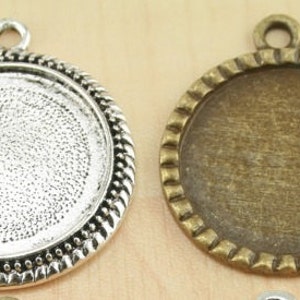 10 25mm Bottle Cap Style or Beaded Edge Black, Silver, Bronze, Copper Alloy Bezel Charm Tray, Optional Glass 10, Seals 10 or 20. image 1