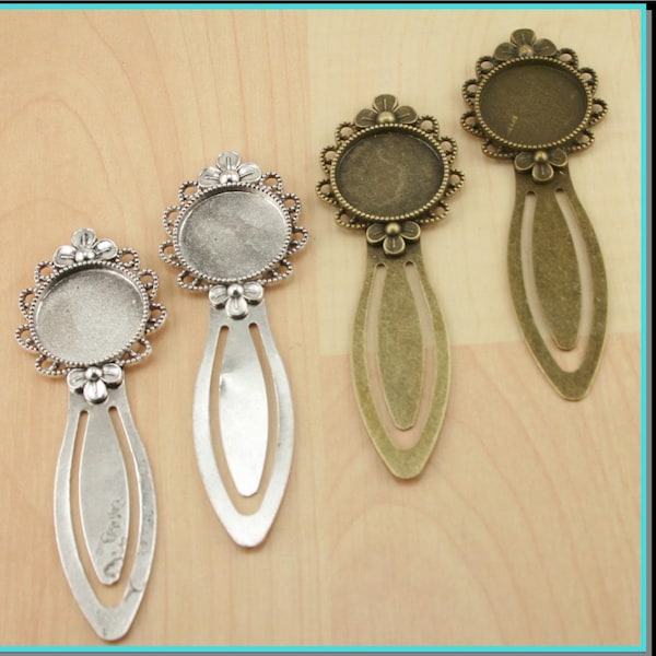 80 - 20mm Bookmark Clip Style Blank Bezel-Optional Glass (80)  DIY. 20mm Clip. Approx. 3 inches long. 80  Bookmark Blanks