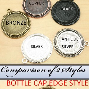 10 25mm Bottle Cap Style or Beaded Edge Black, Silver, Bronze, Copper Alloy Bezel Charm Tray, Optional Glass 10, Seals 10 or 20. image 9