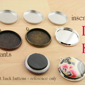 20 - DIY  Recessed 25mm Brass Pendant Style Bases & Metal Inserts Kit - BRASS. Use with 1 inch MAGNET Back Buttons.Interchangeable