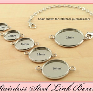 50- STAINLESS STEEL Connector LINKS. 12mm,14mm, 16mm, 18mm, 20mm, 25mm Charm Links.  Glass (50) and Seals (50 or 100) are Optional