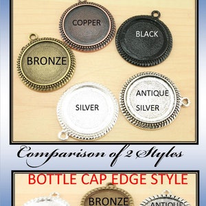 10 25mm Bottle Cap Style or Beaded Edge Black, Silver, Bronze, Copper Alloy Bezel Charm Tray, Optional Glass 10, Seals 10 or 20. image 6