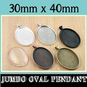 50 Blank OVAL Pendant Trays - 30 x 40mm Oval. Silver,Black, Antique Copper, Antique Bronze, Antique Silver.  Glass is sold separately.