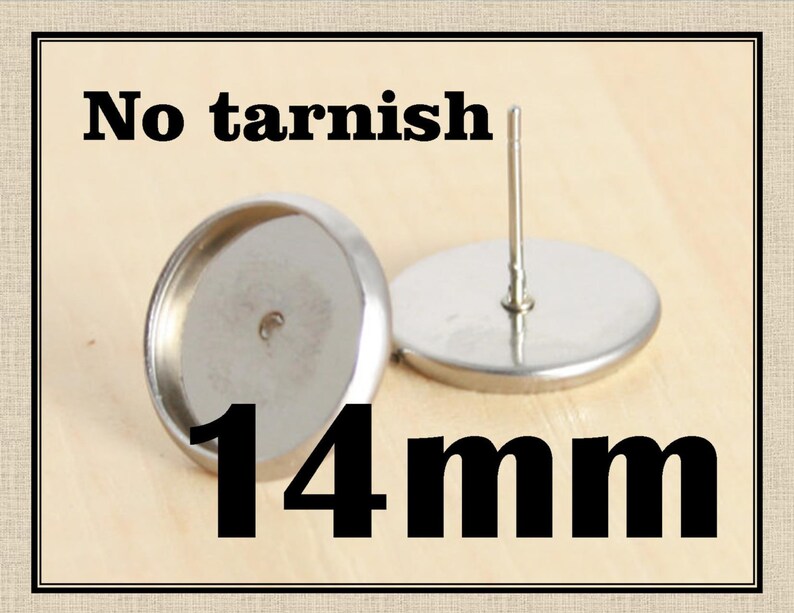 Optional Glass 12 pair and Seals No Tarnish offered. - Blank Bezel 24 24 or 48 24 ct 14mm STAINLESS Steel Earring Stud Bezel Settings.