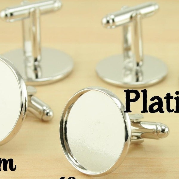 Final Sale-Blemished - 20 - 20mm PLATINUM, Shiny Platina CuffLinks. (10 Pair)Optional GLASS(20) Adhesive Seals(20 or 40) Tarnish Resistant