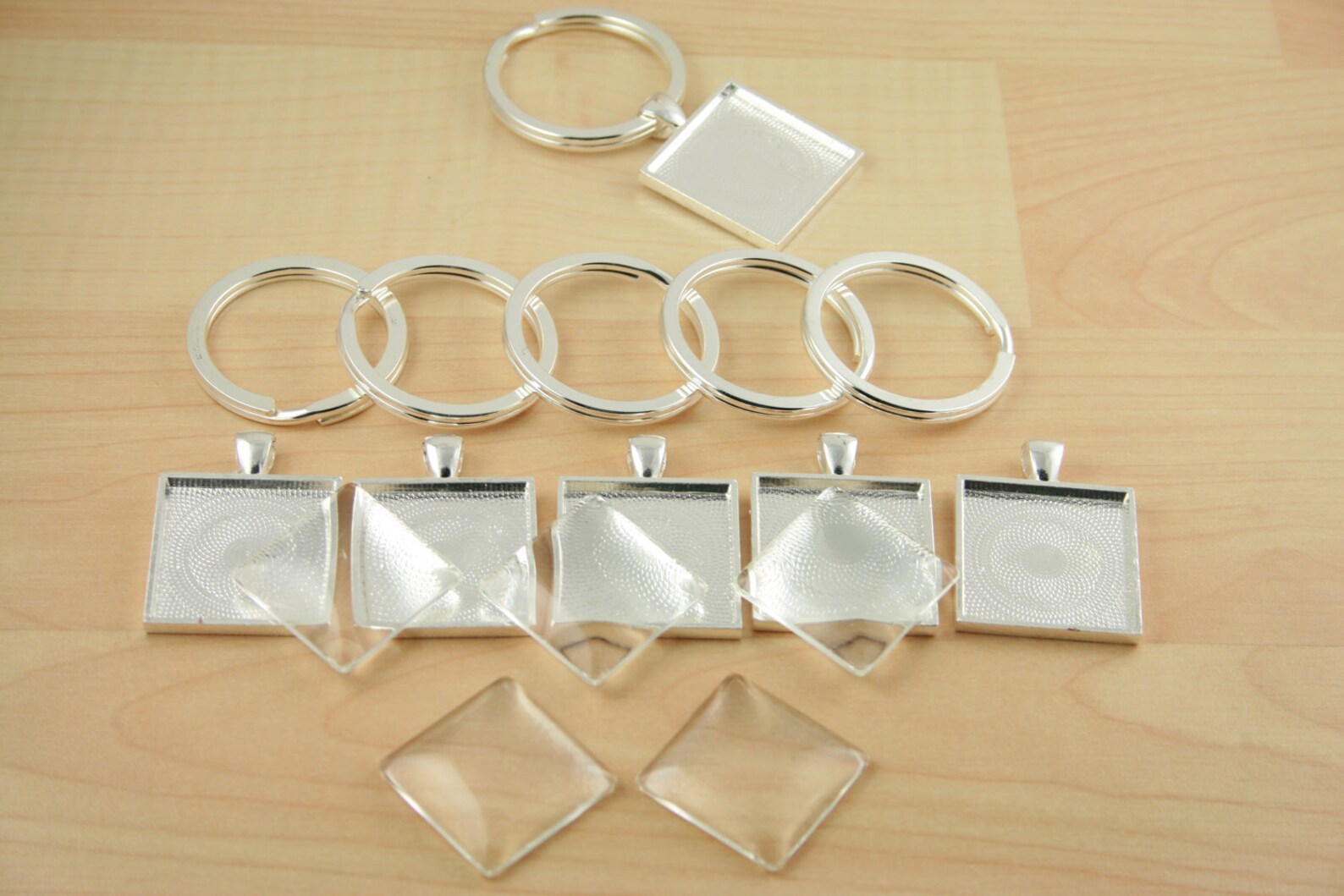 5 KEY Ring Making SETS Blank 1 Inch Square Pendant Trays, Glass Tiles ...