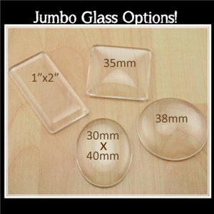 GLASS - 50 Jumbo Glass pcs. Choose  35mm Square or 38mm Round Glass or 1x2 Rectangle OR 30mmX 40mm OVAL. Perfect for Quotes Under Glass
